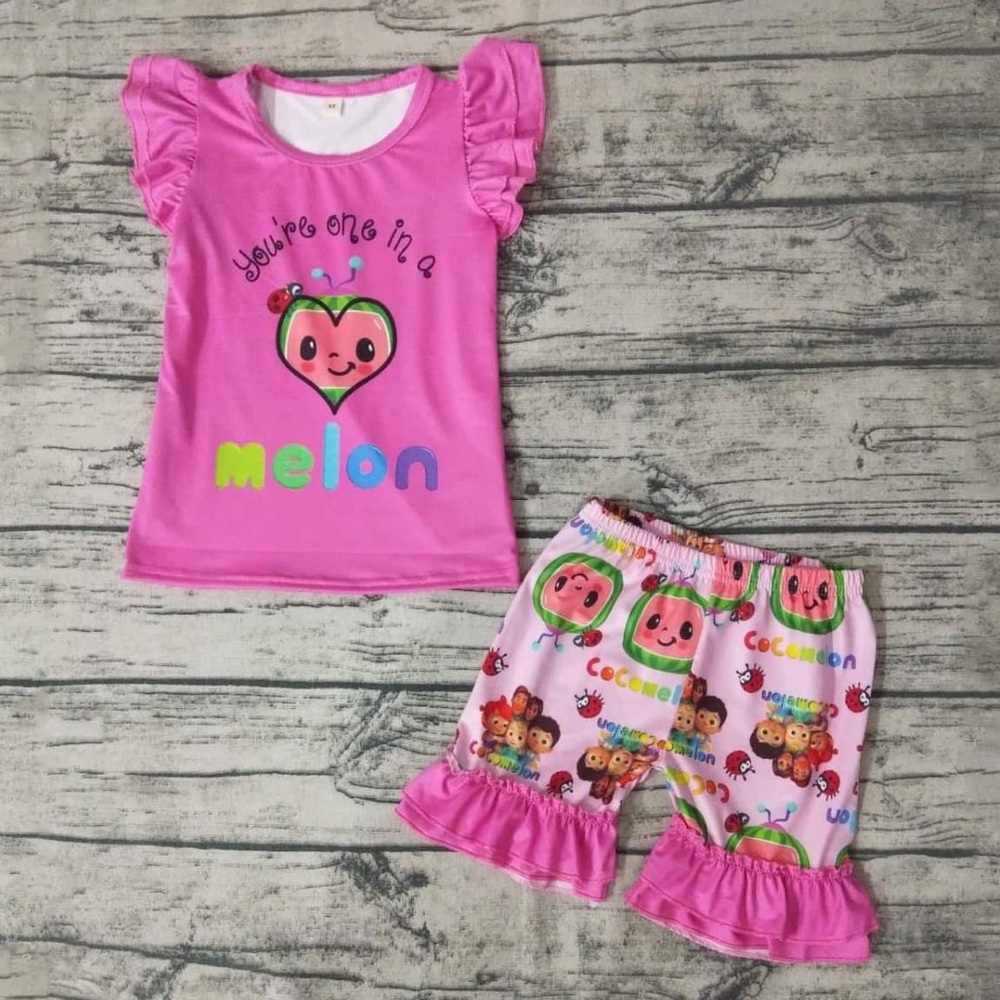 Cocomelon cute ruffle pink shorts set